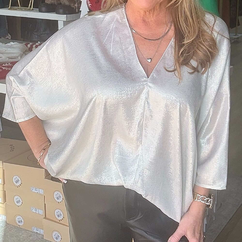 Silver Doman Sleeve, V-Neck Top
